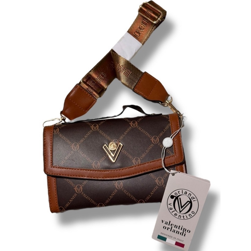 Valentino Orlandi Brown Women's Signature Logo Crossbody Bag Brand New